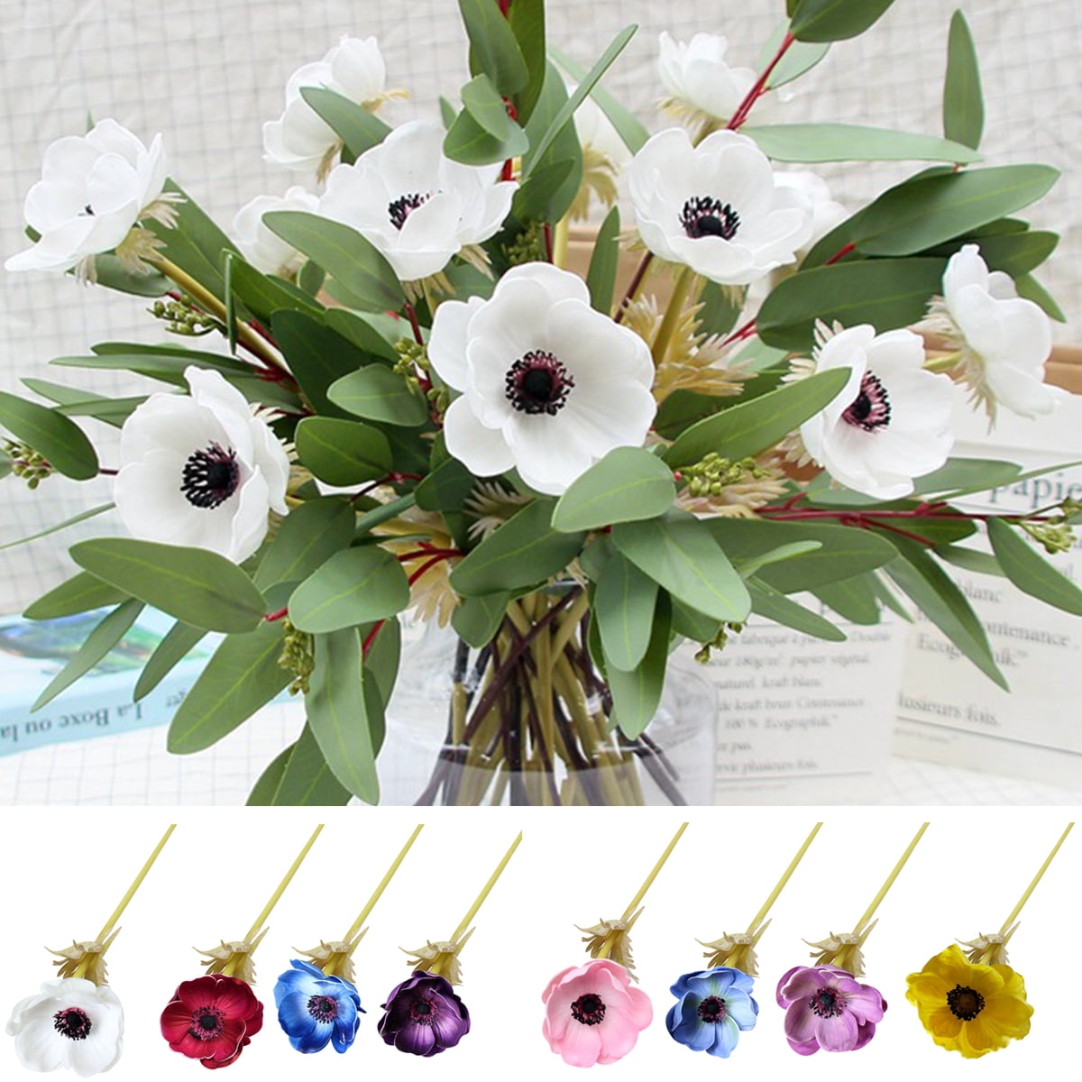 Vnanda 3Packs Artificial Flowers, Long Stem Silk Fake Flowers for