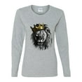 thumbnail image 2 of Wild Bobby, King Lion with Gold Crown Art, Animal Lover, Women Graphic Long Sleeve Tee, Heather Grey, Large, 2 of 4