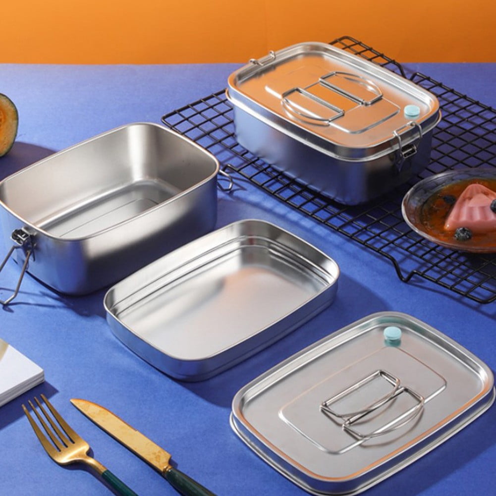 1Pc Stainless Steel Bento Box Metal Lunch Box Food Storage Containers Metal Lunch Container, Lockable Clips to Leak Proof, Reusable Dishwasher Safe Lunch Snack Boxes for Work, Picnic (1100ml)