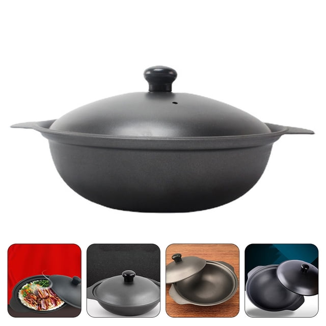 SILENRADAWN 1 Pc Cast Iron Clay Pot Rice Pot Casserole With Lid For Braising Chicken No Coating