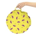 thumbnail image 2 of Umbrella Round Floor Cushion with Handle, Print of Colored Rain Accessory Patterns Along Retro Design Seasonal Art, Pillow for Living Room & Dorms, 18" Round, Yellow and Violet, by Ambesonne, 2 of 4