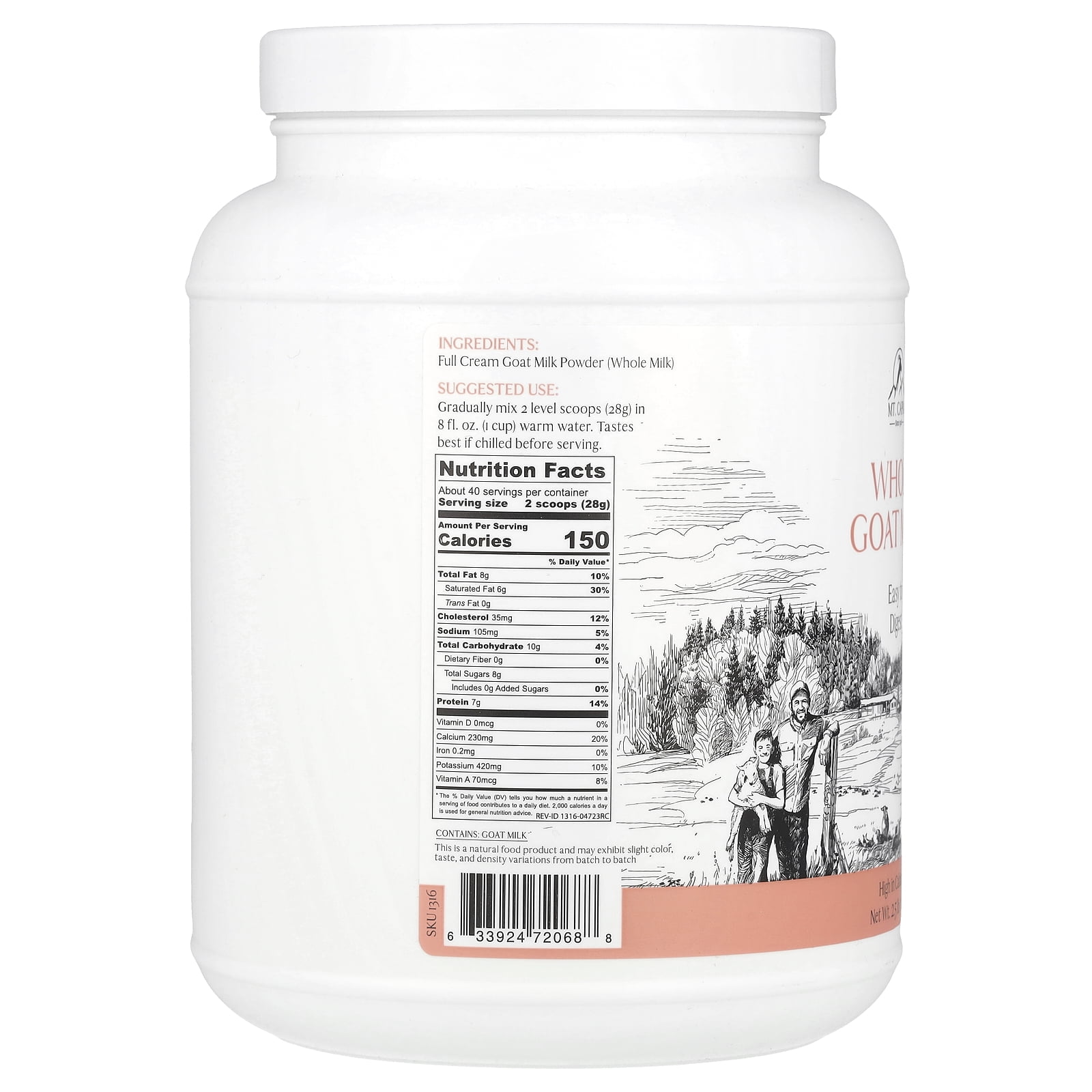 Mt. Capra Whole Goat Milk, 2.5 lb (1.13 kg)