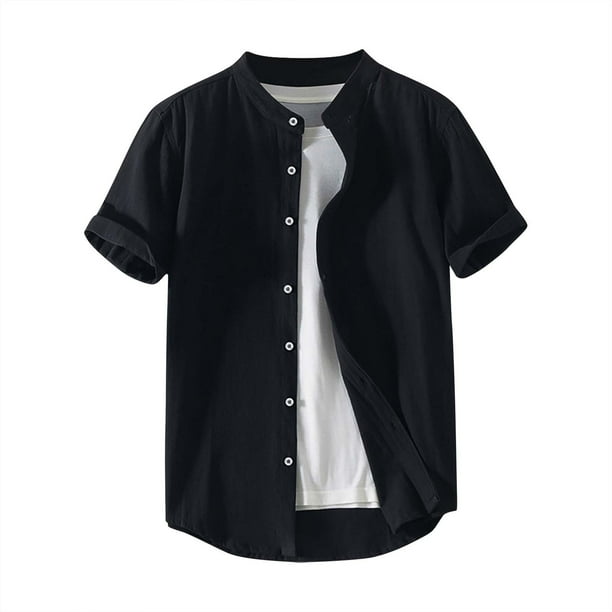 Camisetas de Manga Larga para Hombre Algodón Europa América Estilo Cuello de Soporte Boca Abierta Camisa de Manga Corta, Blusa de Poliéster Unisex