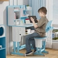 thumbnail image 3 of Fompes Kids Functional Desk and Chair Set - Ergonomic Height Adjustable Study Desk with Book Stand Backpack Hook Storage Drawer for Children Boys & Girls - Blue, 3 of 12