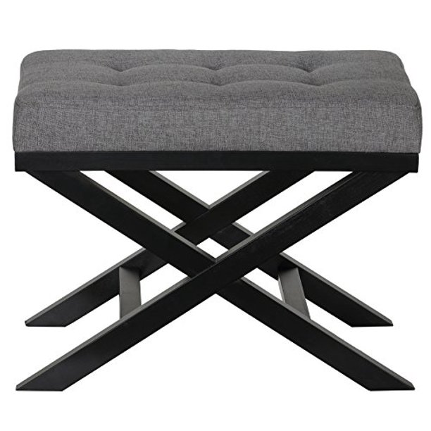 Cortesi Home Kayla Traditional Solid Wood X Legs Bench Ottoman in Linen