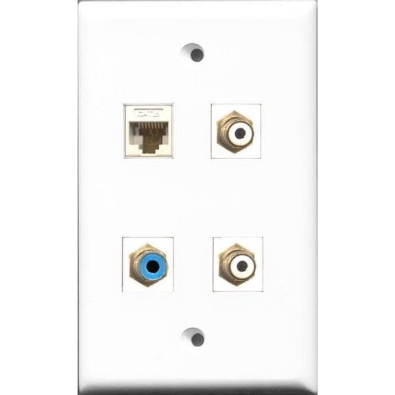 RiteAV - 2 Port RCA White and 1 Port RCA Blue and 1 Port Cat6 Ethernet White Wall Plate