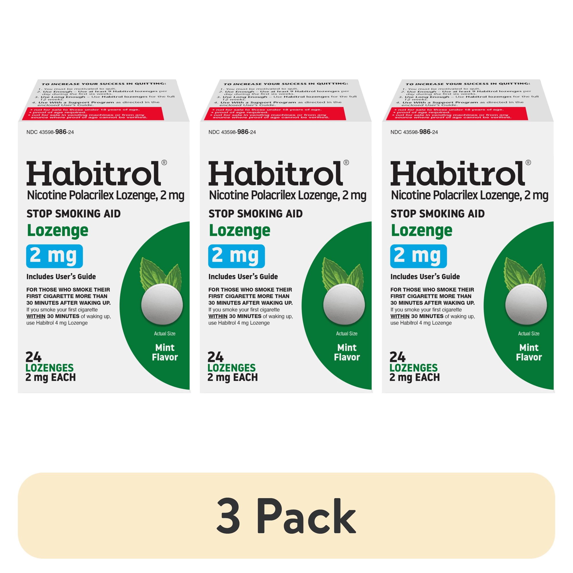 (3 pack) Habitrol Nicotine Lozenges 2mg Mint Flavor Stop Smoking Aid, 24 Count