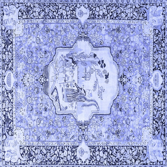 Ahgly Company Machine Washable Indoor Square Persian Blue Traditional Area Rugs, 8' Square