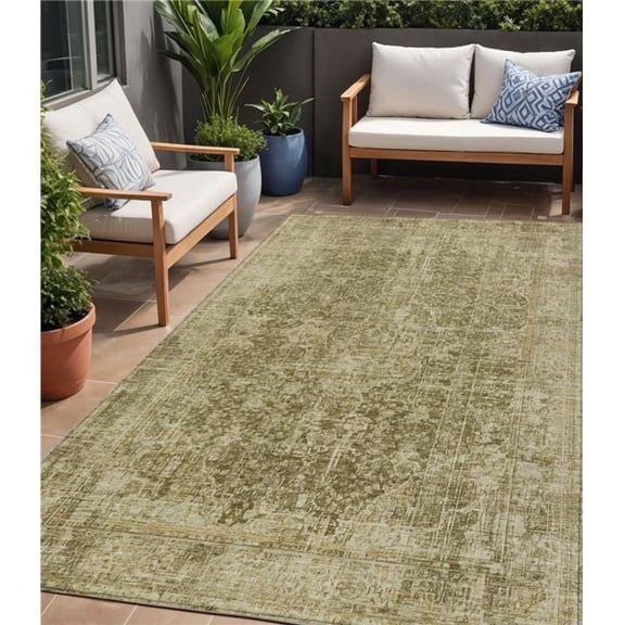 HomeRoots 616599 5 x 8 ft. Brown & Beige Abstract Washable Indoor & Outdoor Rectangle Area Rug