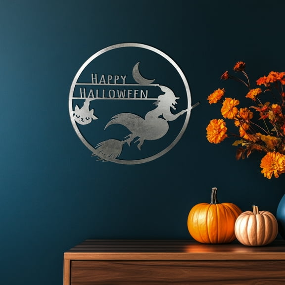 Northlight Flying Witch Happy Halloween Wall Sign - 17" - Silver