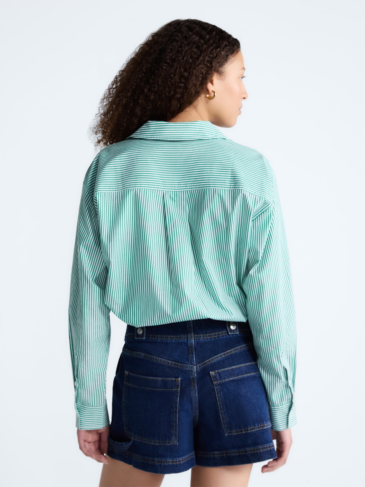 Free Assembly Women's and Women's Plus Cotton Poplin Tie Waist Shirt with Long Sleeves, Sizes XS-4X