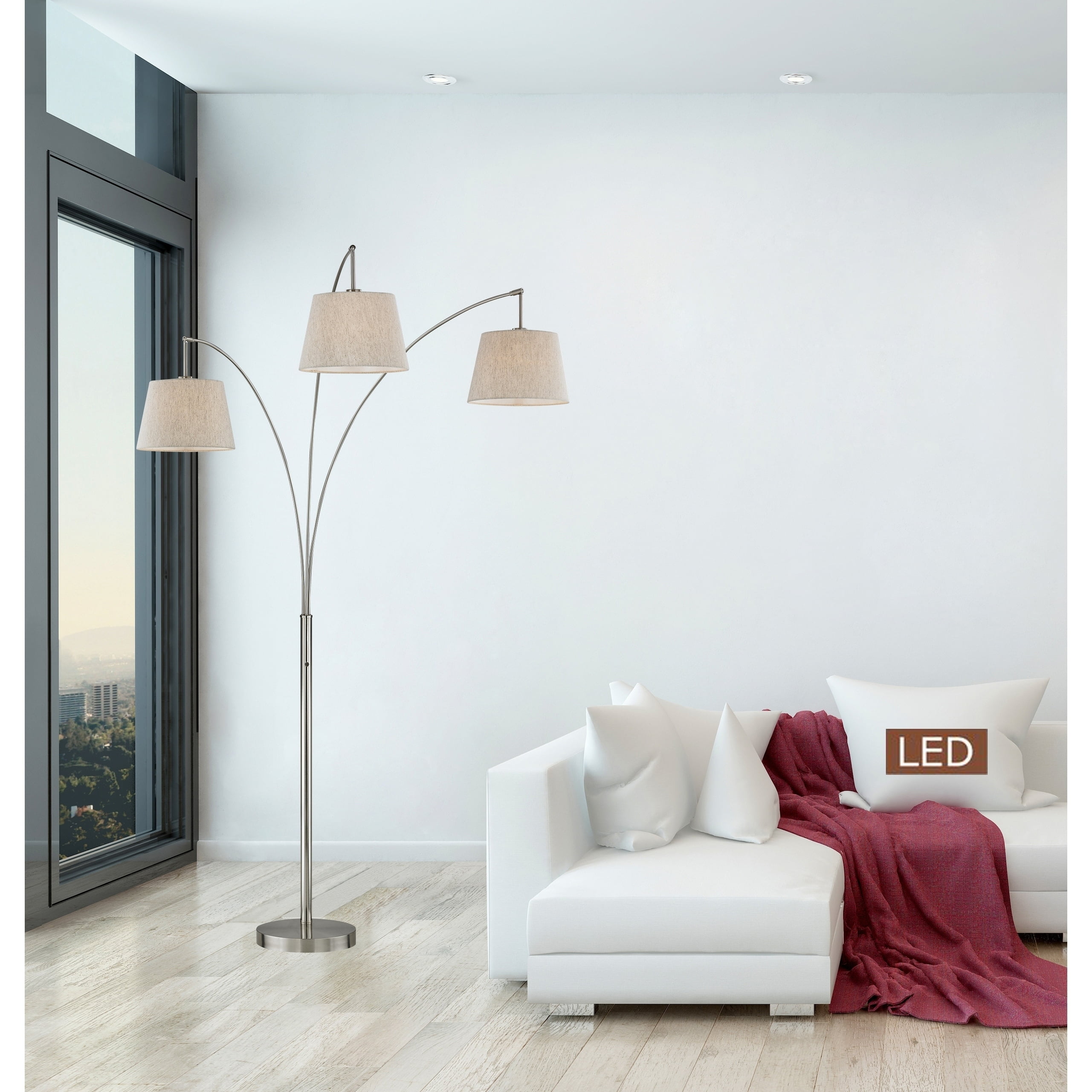 LED Floor Lamp Dimmable Curved Portable Contemporary Energy Saving Arched Silver 