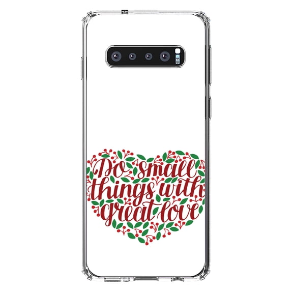 DistinctInk Clear Shockproof Hybrid Case for Samsung Galaxy S10 (6.1" Screen) - TPU Bumper, Acrylic Back, Tempered Glass Screen Protector - Do Small Things With Great Love - Floral