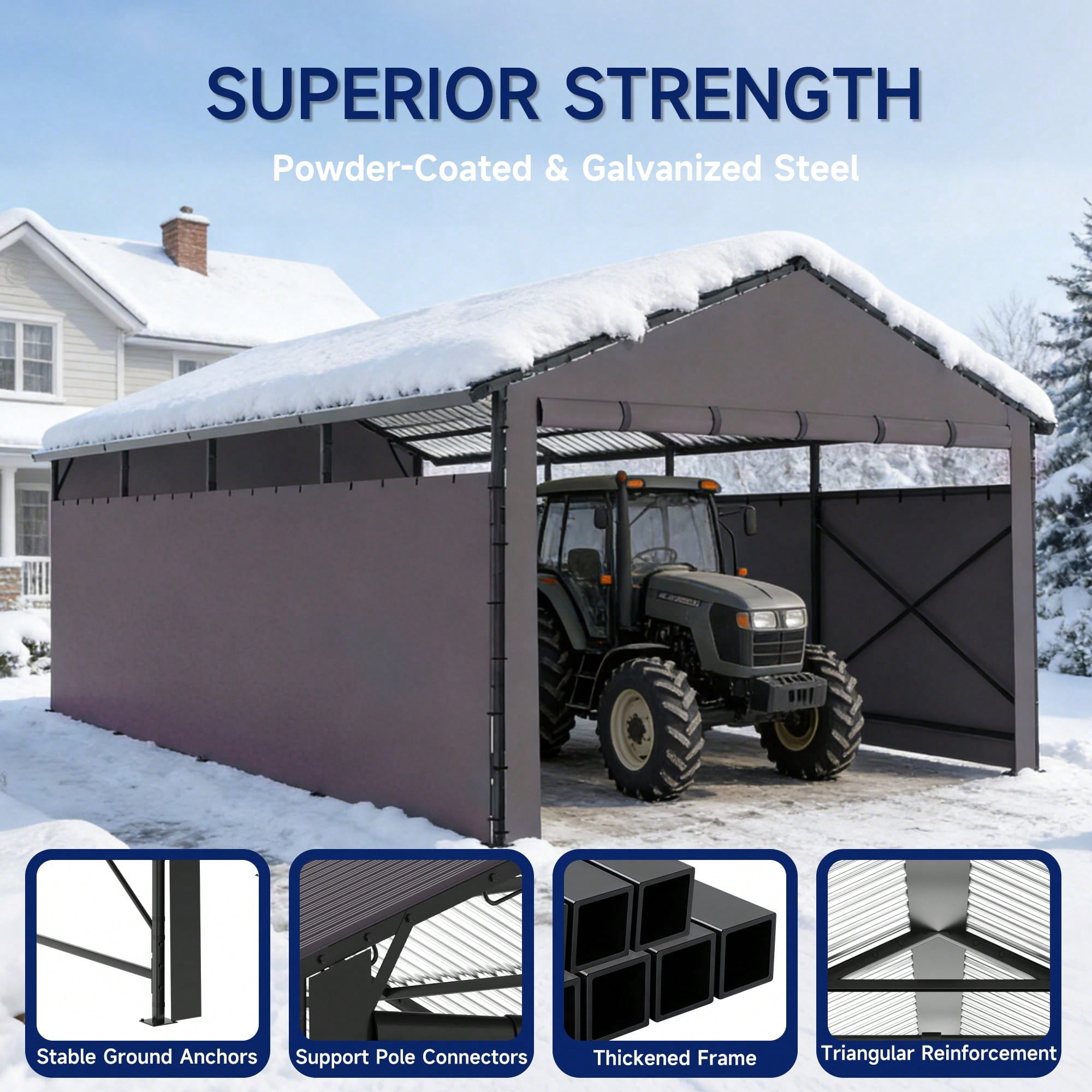 ROOMARK 22*9FT Carports,Heavy Duty Carport Canopy with Removable Sidewalls, Drive Through Portable Garage