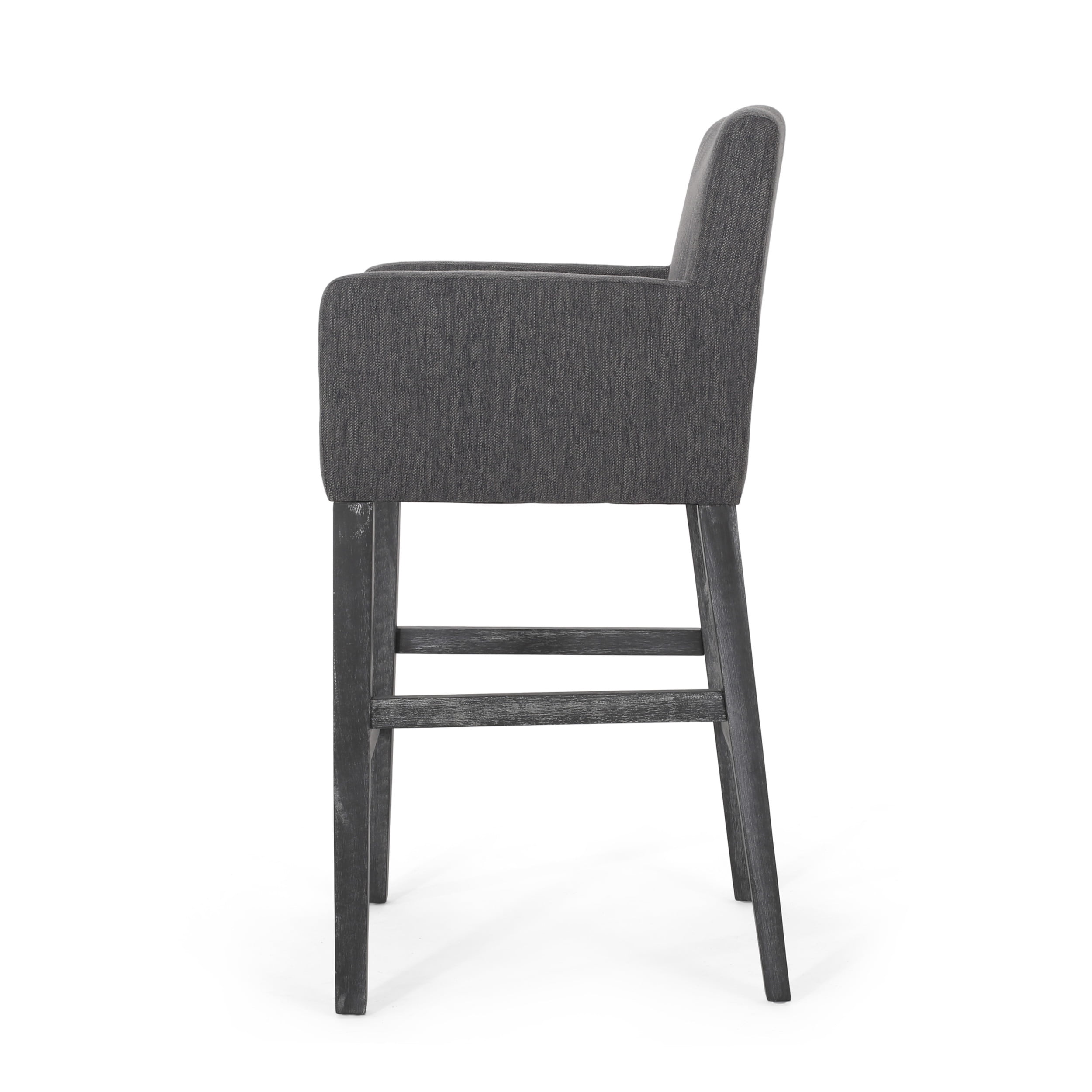 Noble House Deville Indoor Fabric Upholstered Wood 30.5 inch Barstools, Set of 2, Charcoal and Gray