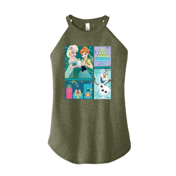 Disney Frozen - Elsa, Olaf & Anna Birthday Celebration - Juniors High Neck Tank Top