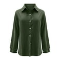 thumbnail image 4 of Busydd Long Sleeve Shirts for Women Solid Color Button up Blouses for Women Dressy Casual Lapel Womens Shirts 2XL, 4 of 9