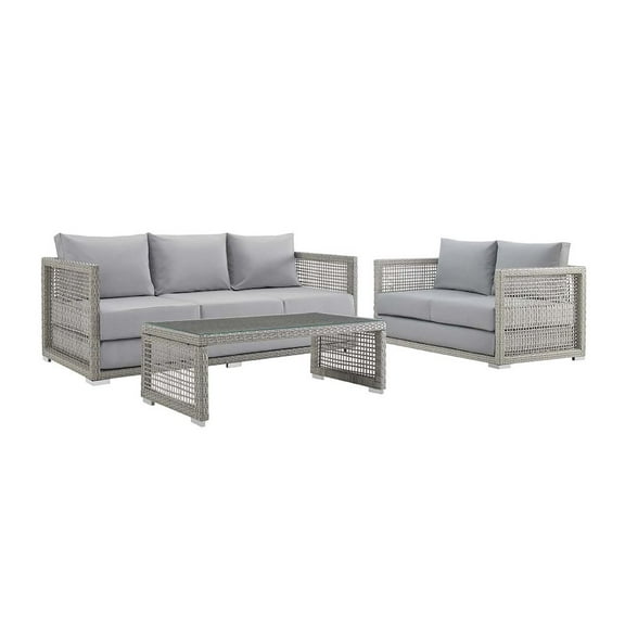 Modway Aura 3 Piece Outdoor Patio Wicker Rattan Set in Gray Gray by Modway