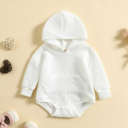 

Hunpta Infant Boys Girls Long Sleeve Solid Hooded Pullover Romper With Pocket Newborn Sweatshirt Bodysuits