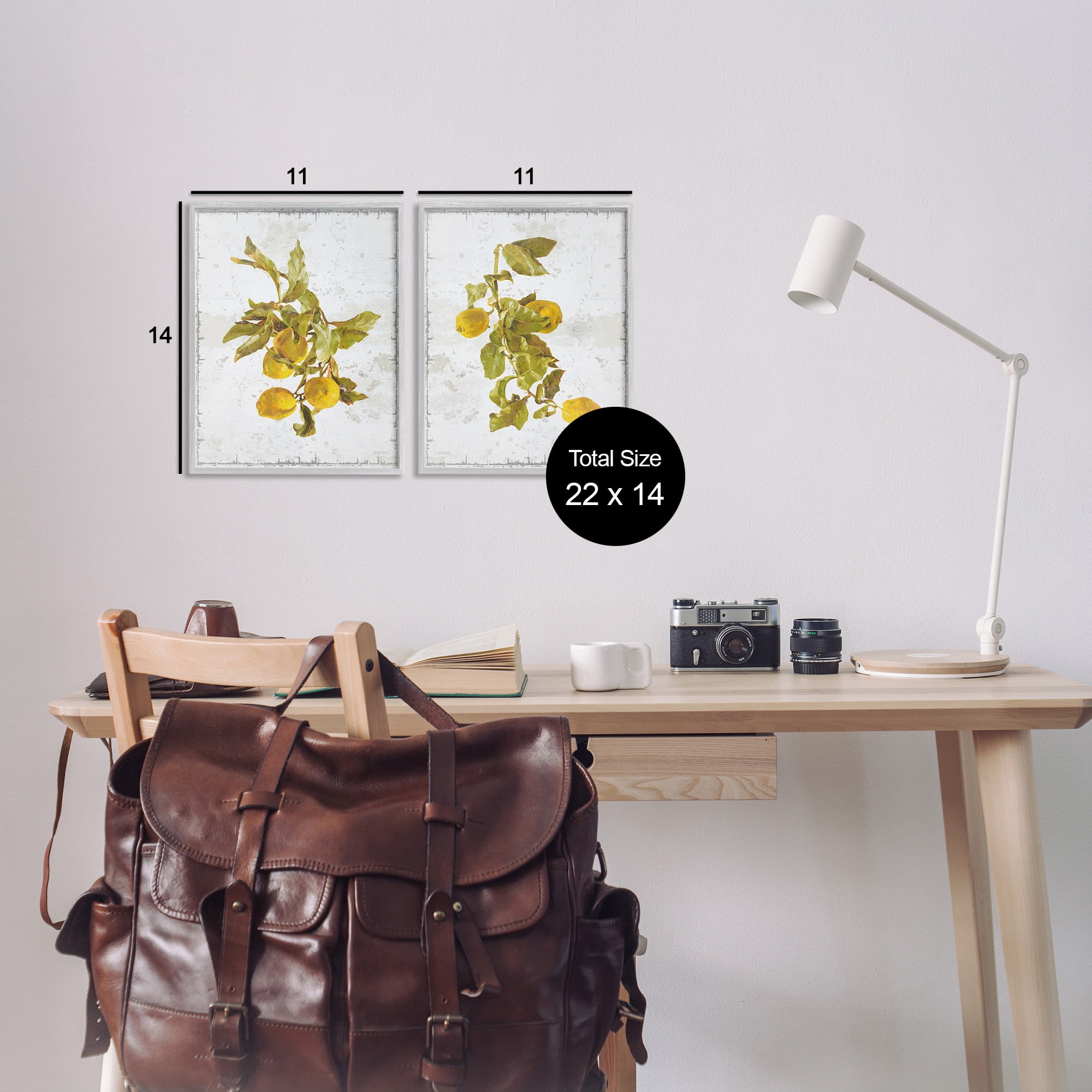 Stupell Industries Rustic Lemons & Leaves Food & Beverage Painting Gray Framed Art Print Wall Art, 11 x 14, Set of 2