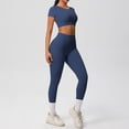 thumbnail image 2 of Telankuip 2 Piece Yoga Sets for Women Solid Color Stretchy Breathable Yoga Running Gym Fitness Short Sleeve Crop Top with High Waist Leggings Two Piece Workout Outfits Navy L, 2 of 5