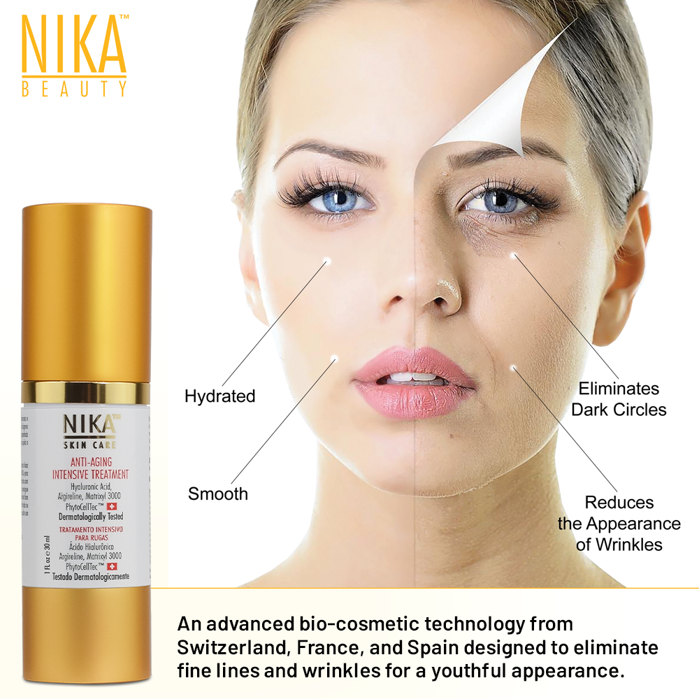 NIKA SKIN CARE - Anti Aging Intensive Treatment - Botox Alternative - Moisturizer with Collagen, Matrixyl & Argireline Peptides, Hyaluronic Acid, Collagen, Retinol, and Apple Stem Cells