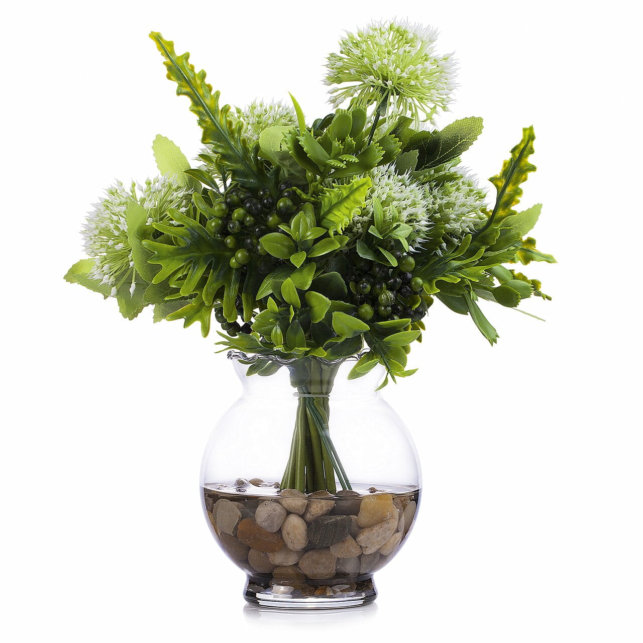 Enova Home Artificial Greenery Grasses Arrangement in Glass Vase With