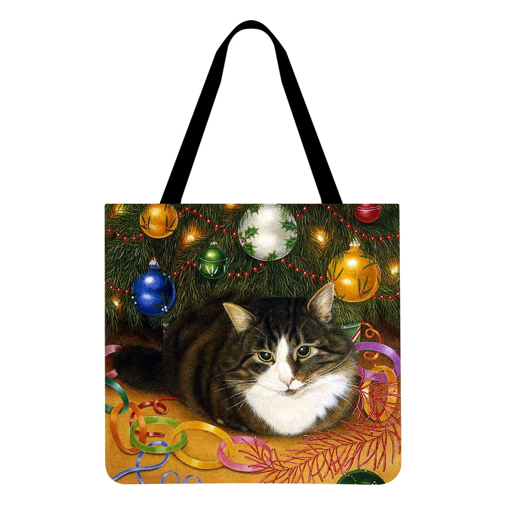 INTERESTPRINT Cat Painting Travel Beach PU Leather Tote Bags 