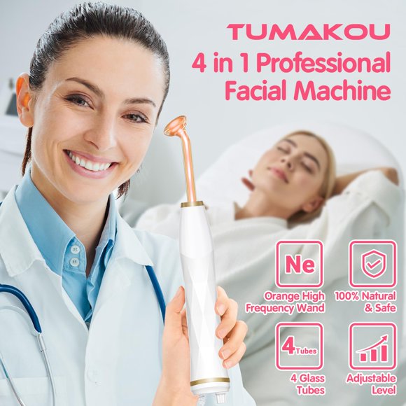 TUMAKOU Machine Faciale Portable Haute Fréquence - Baguette Faciale Haute Fréquence Orange