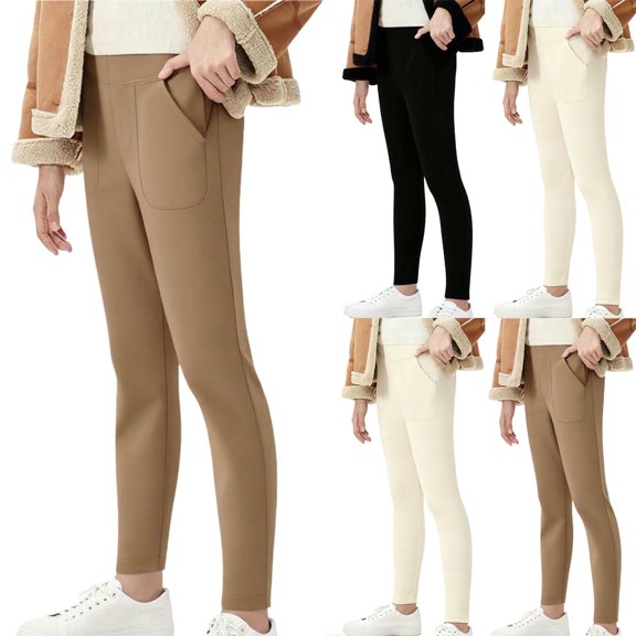 Bixock Warm Leggings for Girls High Waist Fleece Pants Kids Elastic Waist Solid Color Stretch Slim Fall Winter Warm Casual Daily Outer Wear Size 6-7Years
