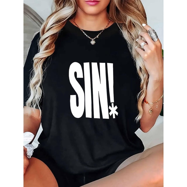 Camiseta para mujer, camiseta para mujer, camiseta básica, trajes simples de moda, camisetas de manga corta, camisetas de verano para deportesLetter Print Casual Sports T-shirt, Short Sleeve Crew Ne