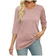 thumbnail image 2 of DJskiyers 3/4 Sleeve Tops for Women 2025 Spring Shirts Casual Textured Tshirts Round Neck Work Blouses Stretchy Basic Tees, T Shirts for Women, Womens Tops Casual, 2 of 6