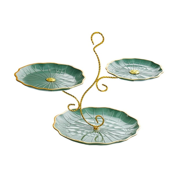 Plato de postre Strade Fareast Limited, soporte para magdalenas, exhibición de postres, 3 niveles, 40 x 26 x 32 cm, verde y dorado