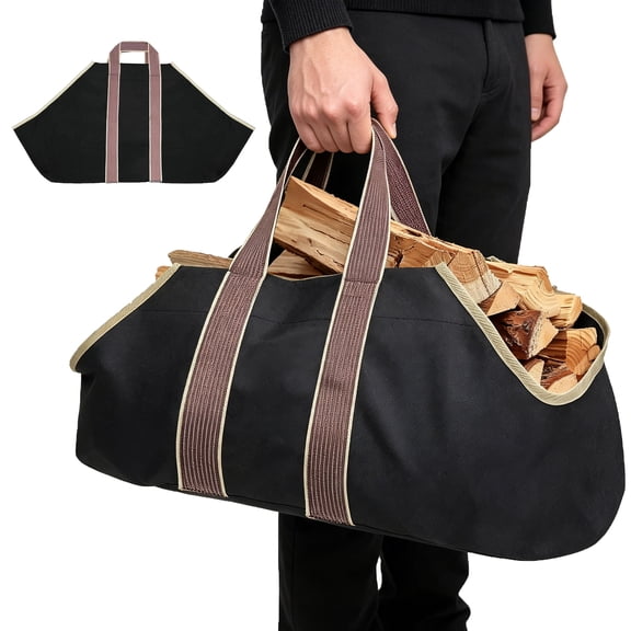 Large Canvas Log Tote Bag Firewood Carrier Heavy Duty Fireplace Log Holder Fire Wood Carriers Carrying with Handles Wood Sling For Fire Place Outdoor Cabin Stove Accessories