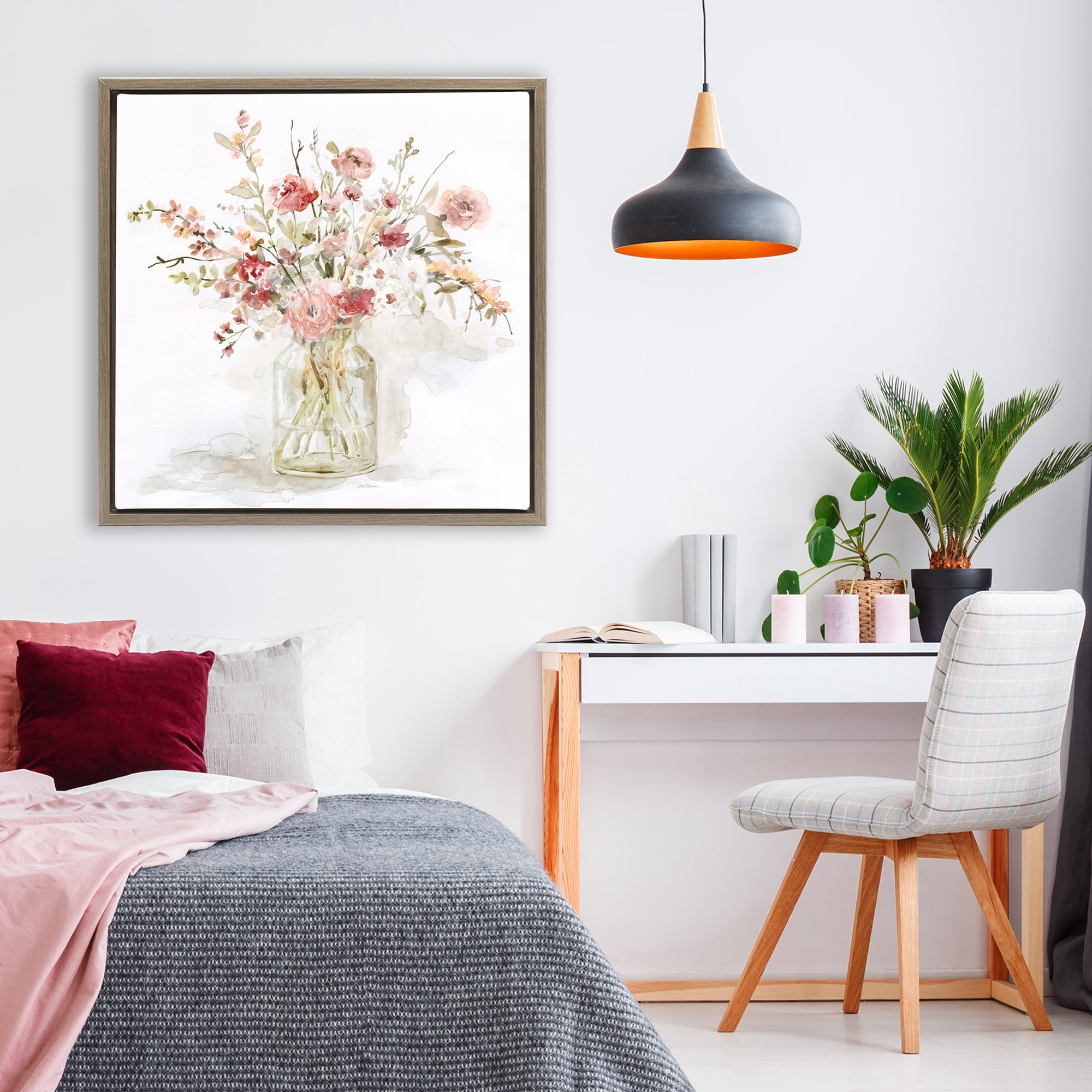 Stupell Industries Springtime Blooms in Glass Vase Brown Framed Floater Canvas Wall Art, design by Carol Robinson