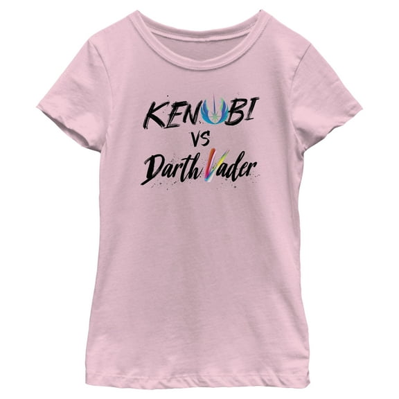 Girl's Star Wars: Obi-Wan Kenobi Darth Vader vs Kenobi Rainbow Text  Graphic Tee Light Pink Medium