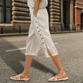 thumbnail image 2 of vigerkar Pants for Women Side Button Capri Pants Casual Loose Fit Lounge Beach Pant with Pockets (Beige, S), 2 of 5