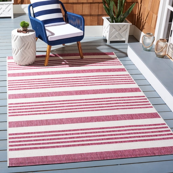 Safavieh Courtyard Patrice Striped Indoor/Outdoor Area Rug, Ivory/Red, 4' x 5'7"