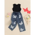 thumbnail image 4 of Argulvti Toddler Baby Girl 2Pcs Summer Outfits Cotton Sleeveless Ribbed Tank Tops + Denim Pants Set, 4 of 7