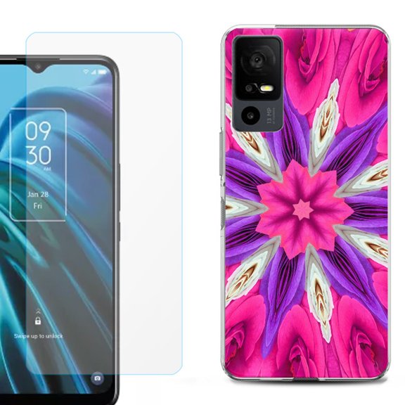 OneToughShield ® for TCL 40 XE 5G Shockproof Fashion Phone Case, with Tempered Glass Screen Protector - Kaleidoscope Rose