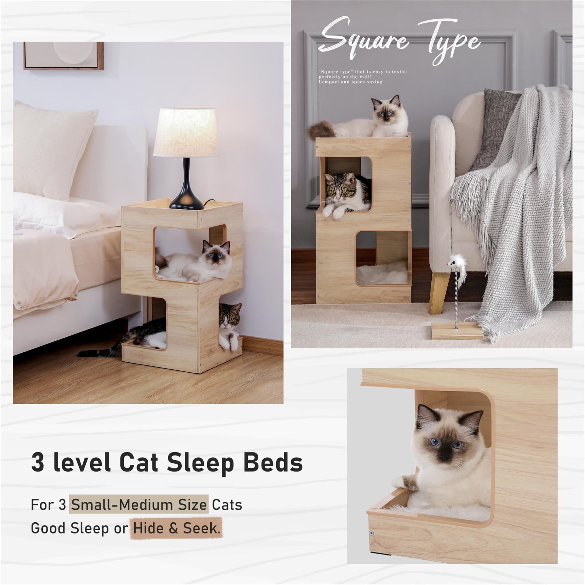 Pefilos 23.6" Cat Tree House for Indoor Cats, Wood Cat House for Kittens, Cat Condo with Free Cat Toy, Scratching Pad and Removable Soft Mats, Beige Pefilos 23.6" Cat Tree House for Indoor Cats, Wood Cat House for Kittens, Cat Condo with Free Cat Toy, Scratching Pad and Removable Soft Mats, Beige