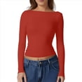 thumbnail image 3 of Camisa de Larga con Cuello Redondo para Mujer, Básica, con Doble Forro y Fruncido Lateral, para Salir Rojo M, 3 of 6