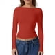 thumbnail image 3 of Camisa de Larga con Cuello Redondo para Mujer, Básica, con Doble Forro y Fruncido Lateral, para Salir Rojo M, 3 of 6