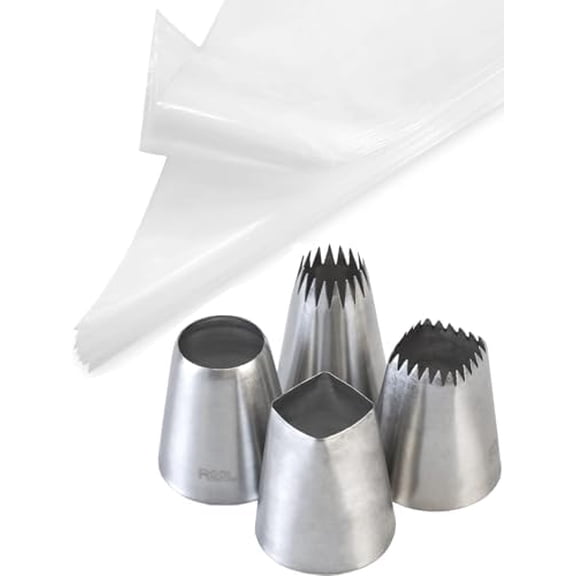 Big Piping Tips and Bags,Eclair Macaron Icing Tips with 18-Inch Pastry Bags for Frosting Cake Decorating Silver