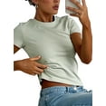 thumbnail image 3 of xiaxaixu Hauts Basiques pour Femmes, Col Rond Manches Courtes Ajustement Slim Tops d'Été pour Usage Quotidien, 3 of 6