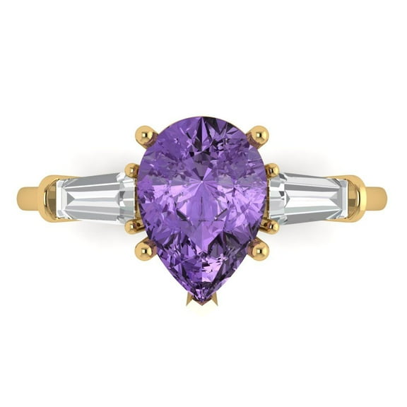 Three-Stone Engagement Ring for Women - 2.5ct Simulated Alexandrite in 14K Yellow Gold Promise Ring