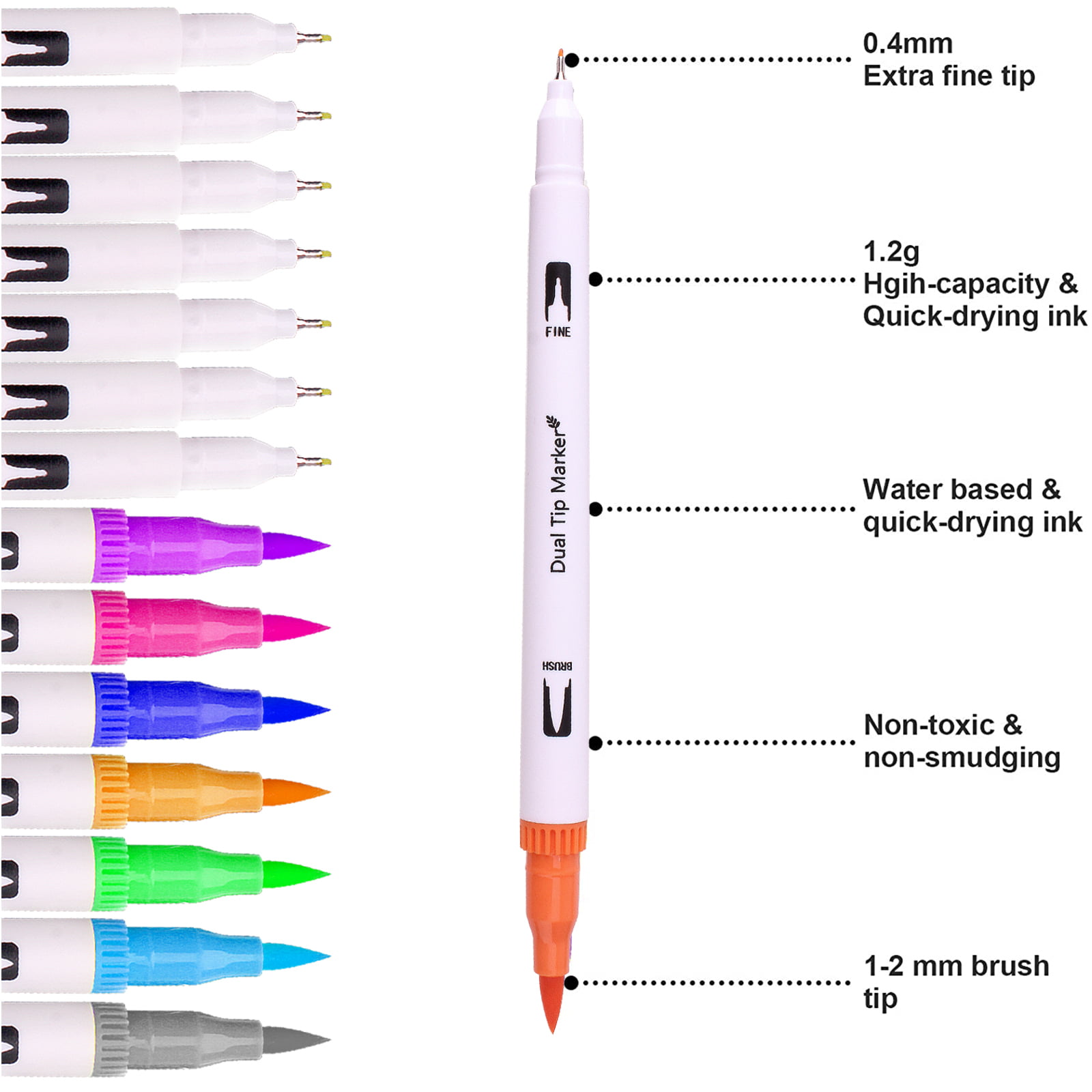 Dual Brush Marker Pens, 72 Colors Art Markers Set with Fine Tip and Br —  CHIMIYA