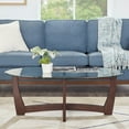 thumbnail image 2 of Hassch Modern Farmhouse Oval Coffee Table, 48" Tempered Glass Top with Solid Wood Base, Accent Center Table for Living Room, Cherry Finish, 2 of 7