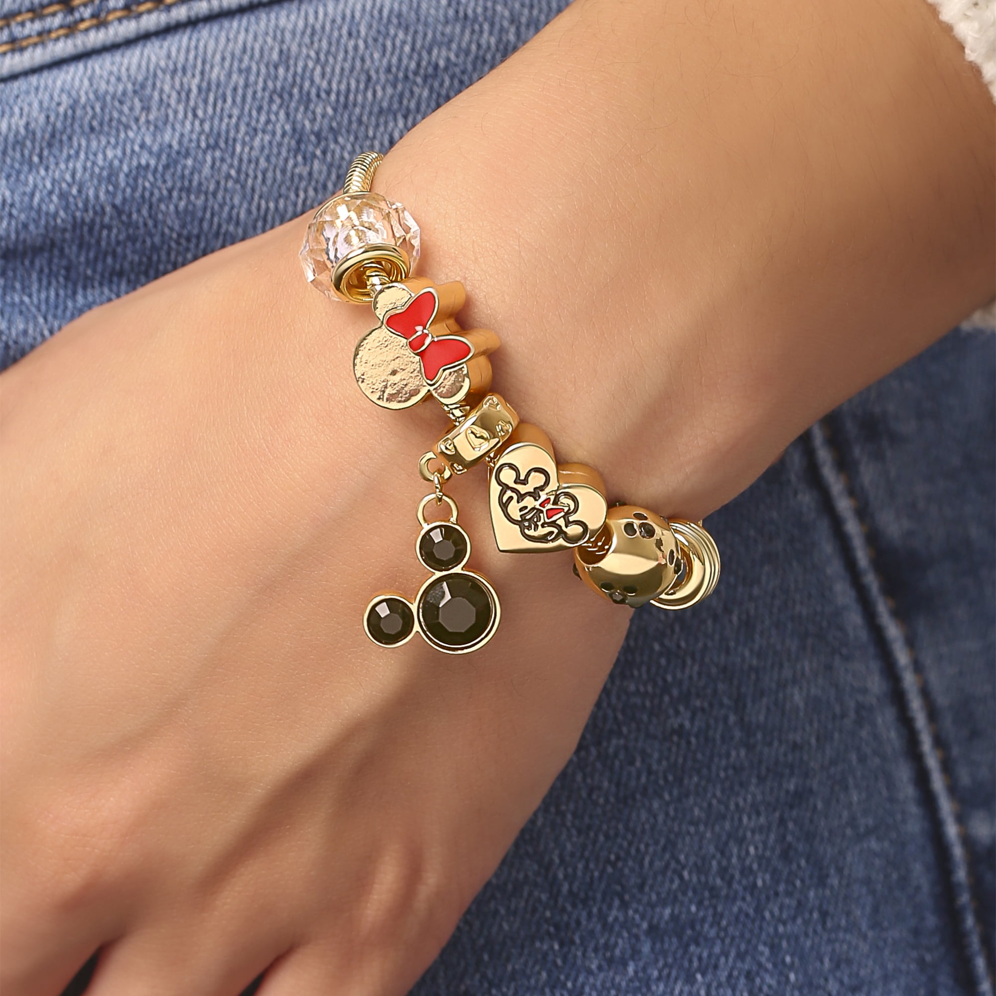 Disney Minnie Mouse Fashion 7" Charm Bracelet with Heart, Bow, and Crystal Beads