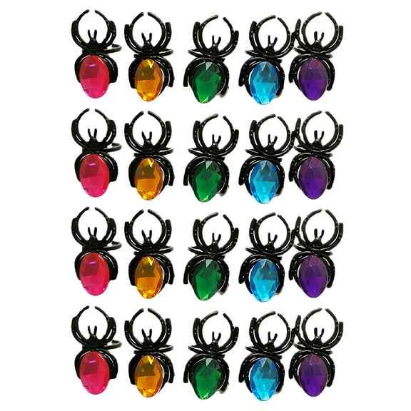 DESIGNICE 20pcs Halloween Spider Ring Fake Gem Charm Spider Ring Spider Jewelry Halloween Party Favors